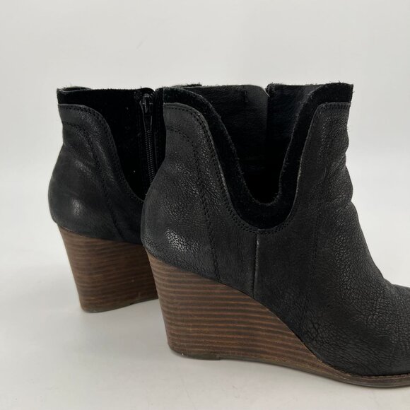 Lucky Brand Black & Brown Leather Wedge Bootie | Size 9 - Picture 3 of 9